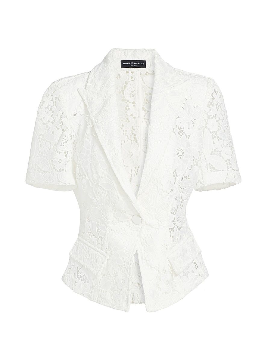 Women's Melbourne Floral Guipure Lace Blazer - White - Size Medium