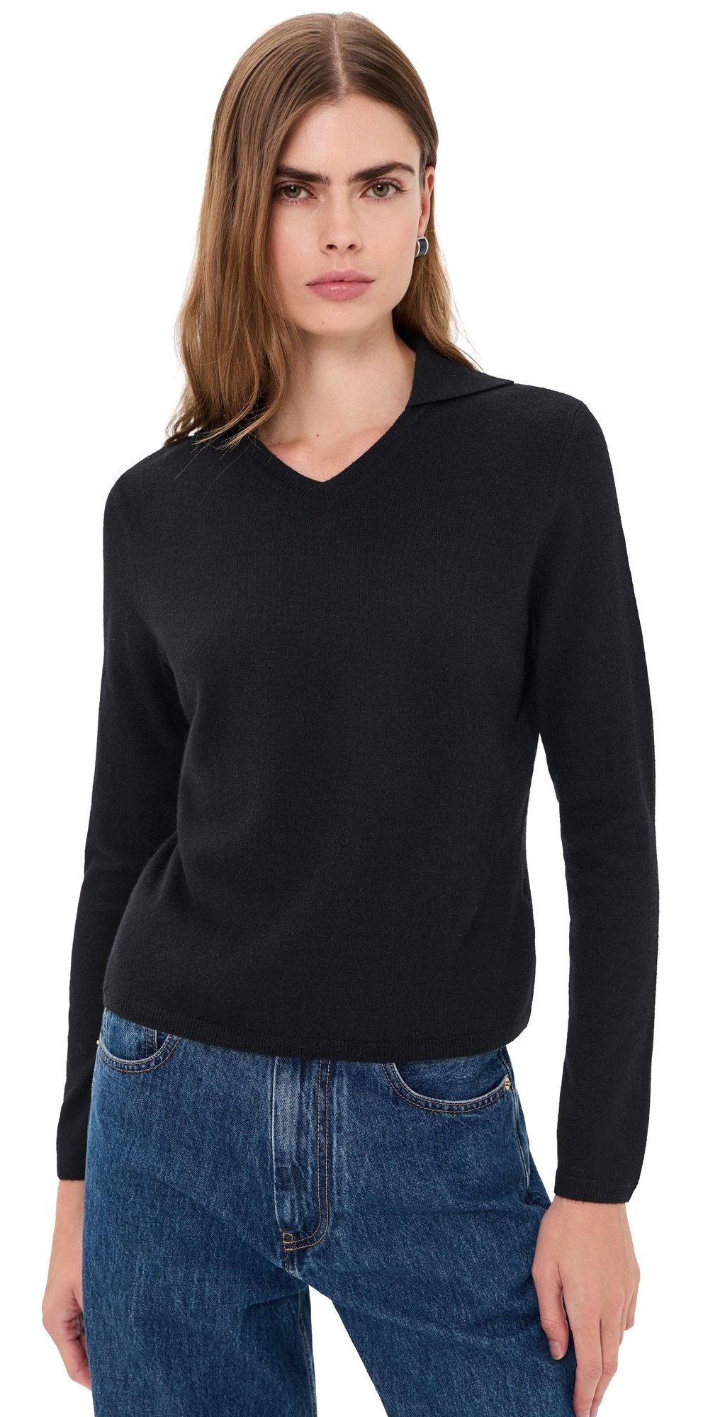 Vince High V Neck Polo Black S