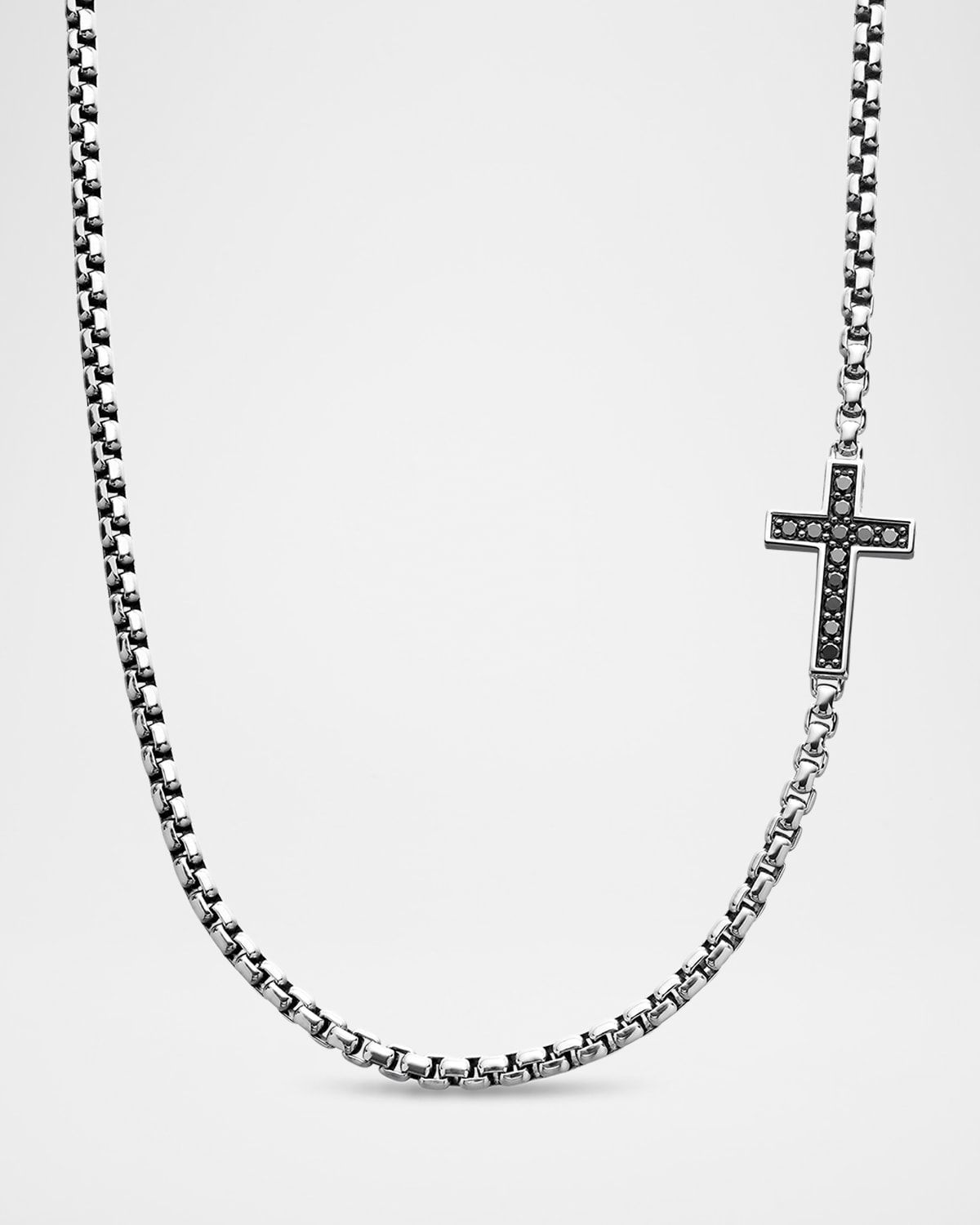 Men & apos;s Streamline Cross Necklace with Black Diamonds in Silver, 3.6mm