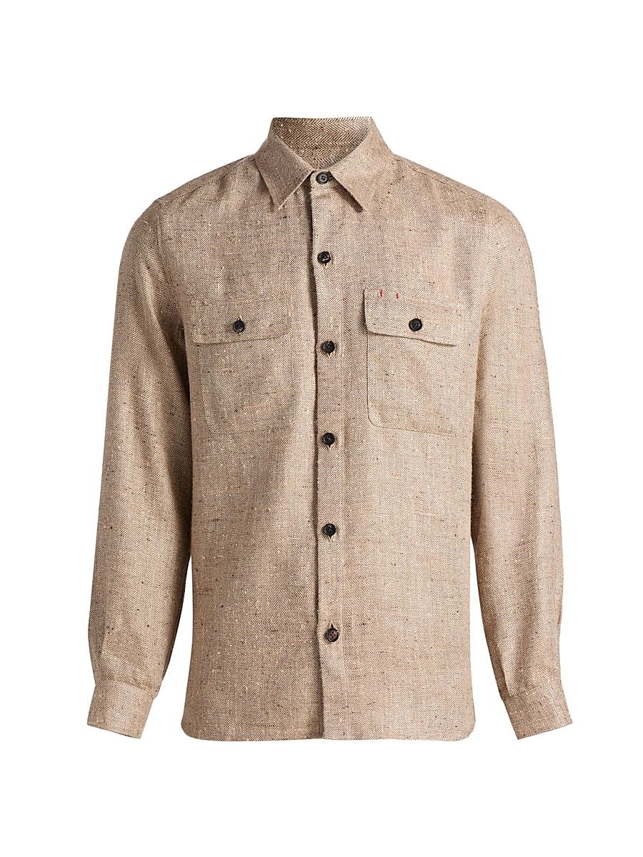 Men's Herringbone Donegal Overshirt - Medium Beige - Size XXL