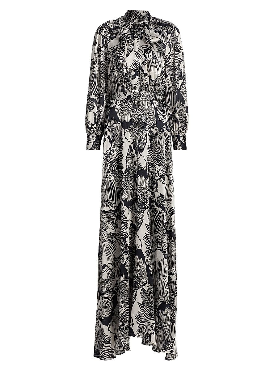 Women's Palm Leaf Tieneck Maxi Shirtdress - Black Ivory - Size 6