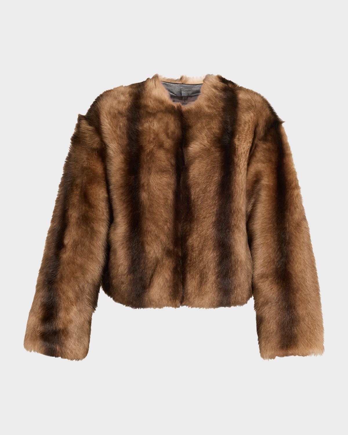Elan Lamb Shearling Collarless Jacket