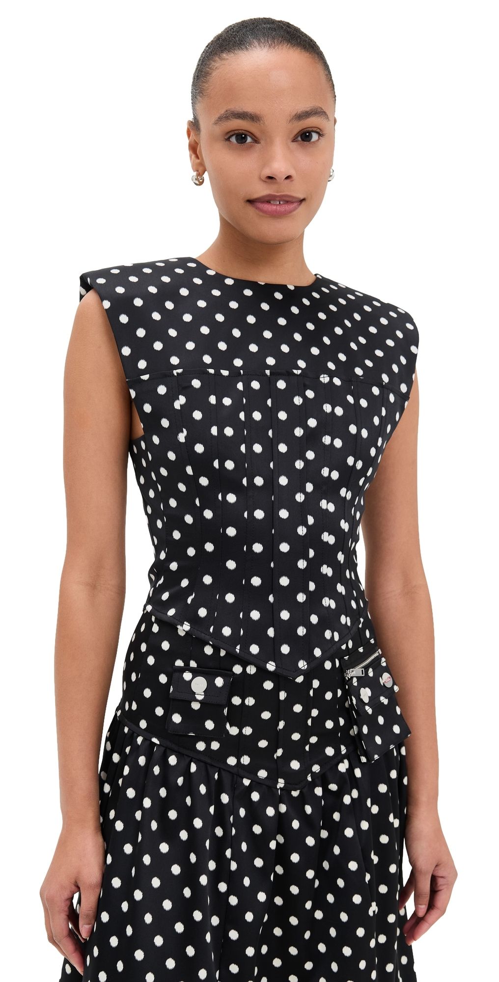 GANNI Printed Double Satin Corset Top Black 32