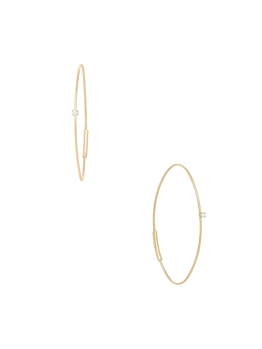 Women's 14K Yellow Gold & Diamond Small Wire Oval Magic Hoop Earrings - Yellow Gold