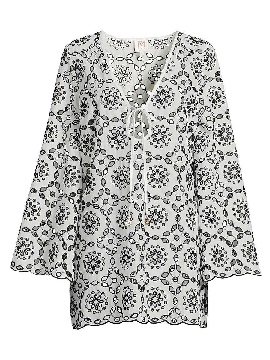 Women's Viara Two Tone Circle Eyelet Minidress - White Black - Size Medium