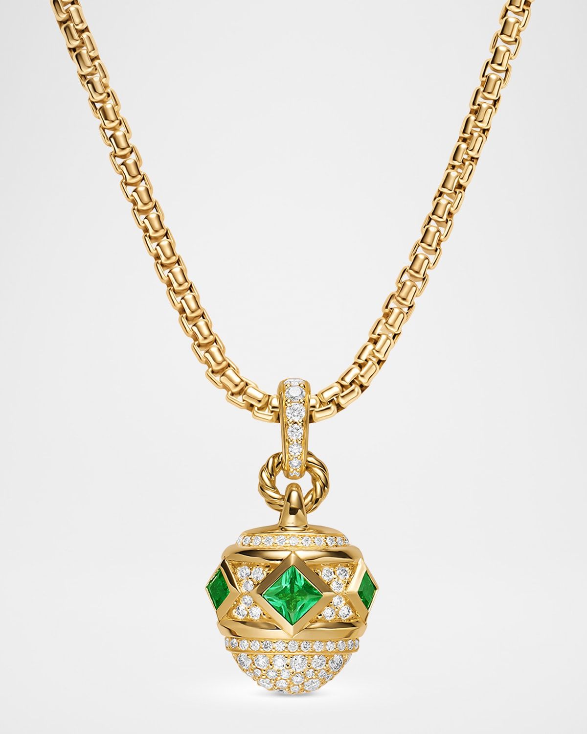 Renaissance Pave Amulet with Emeralds and Diamonds in 18K Gold, 26mm
