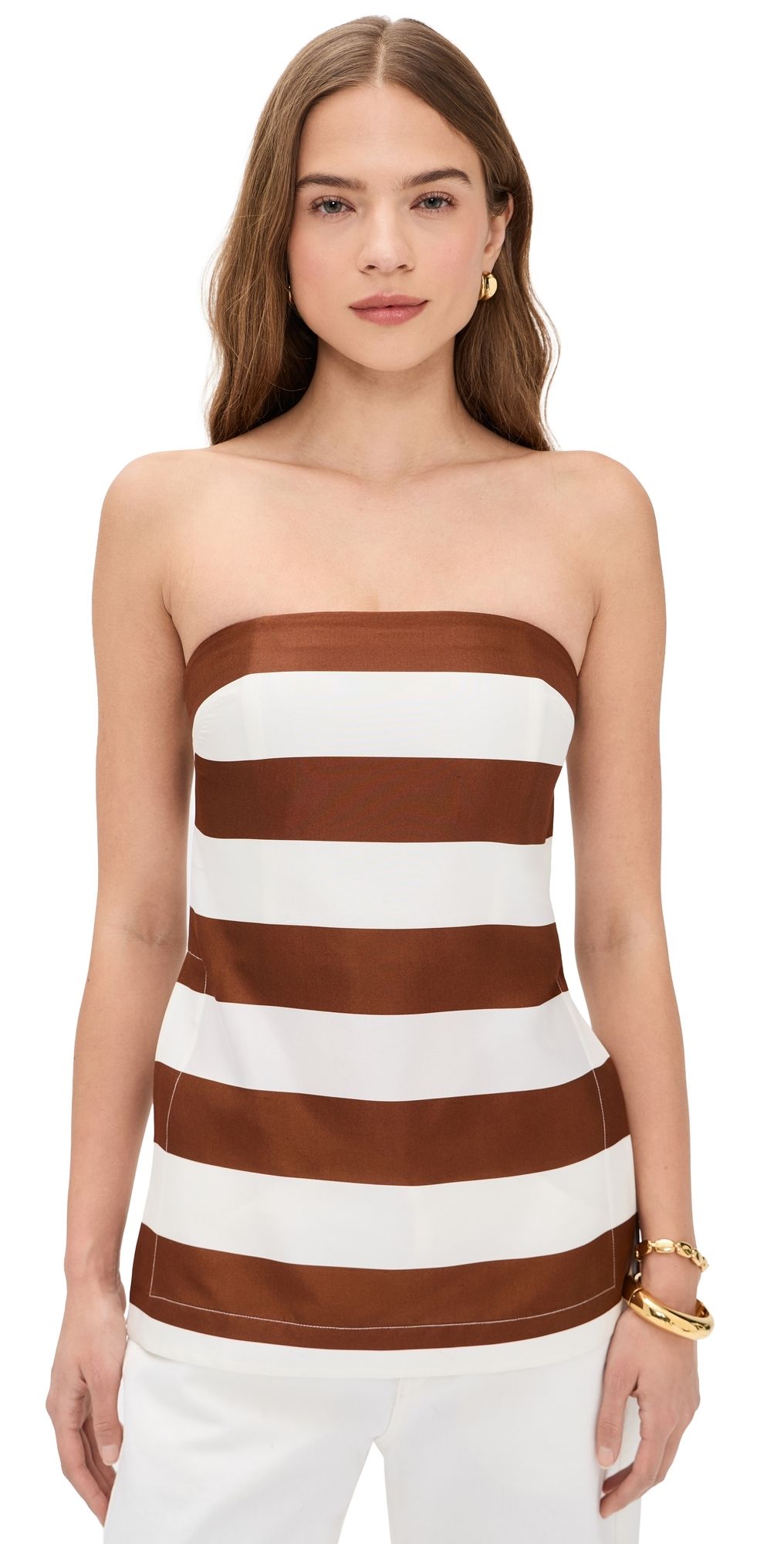 Cult Gaia Rhett Silk Top Large Saddle Stripe 6