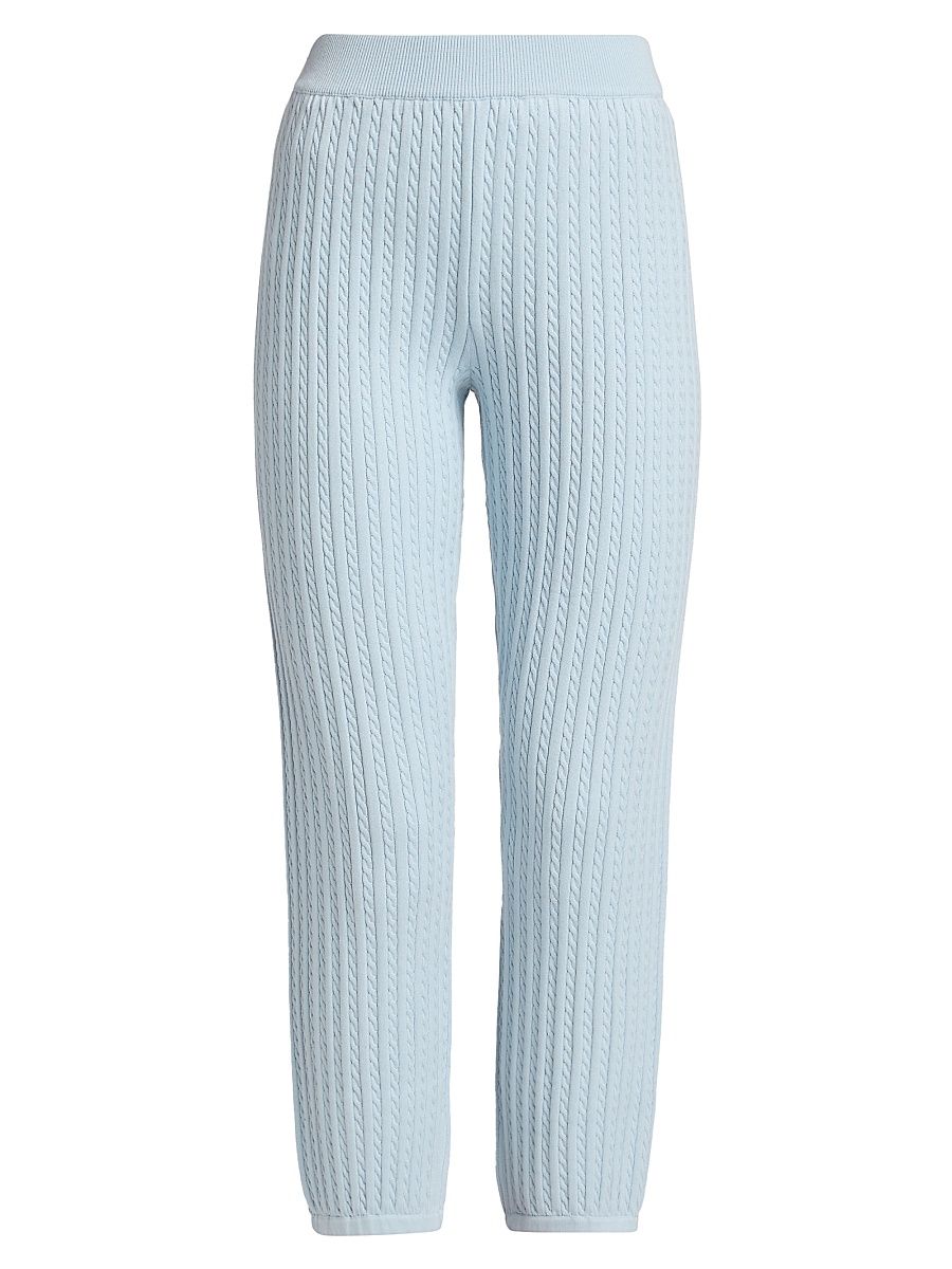 Women's Cable-Knit Cotton-Cashmere Crop Joggers - Blue Haze - Size XS