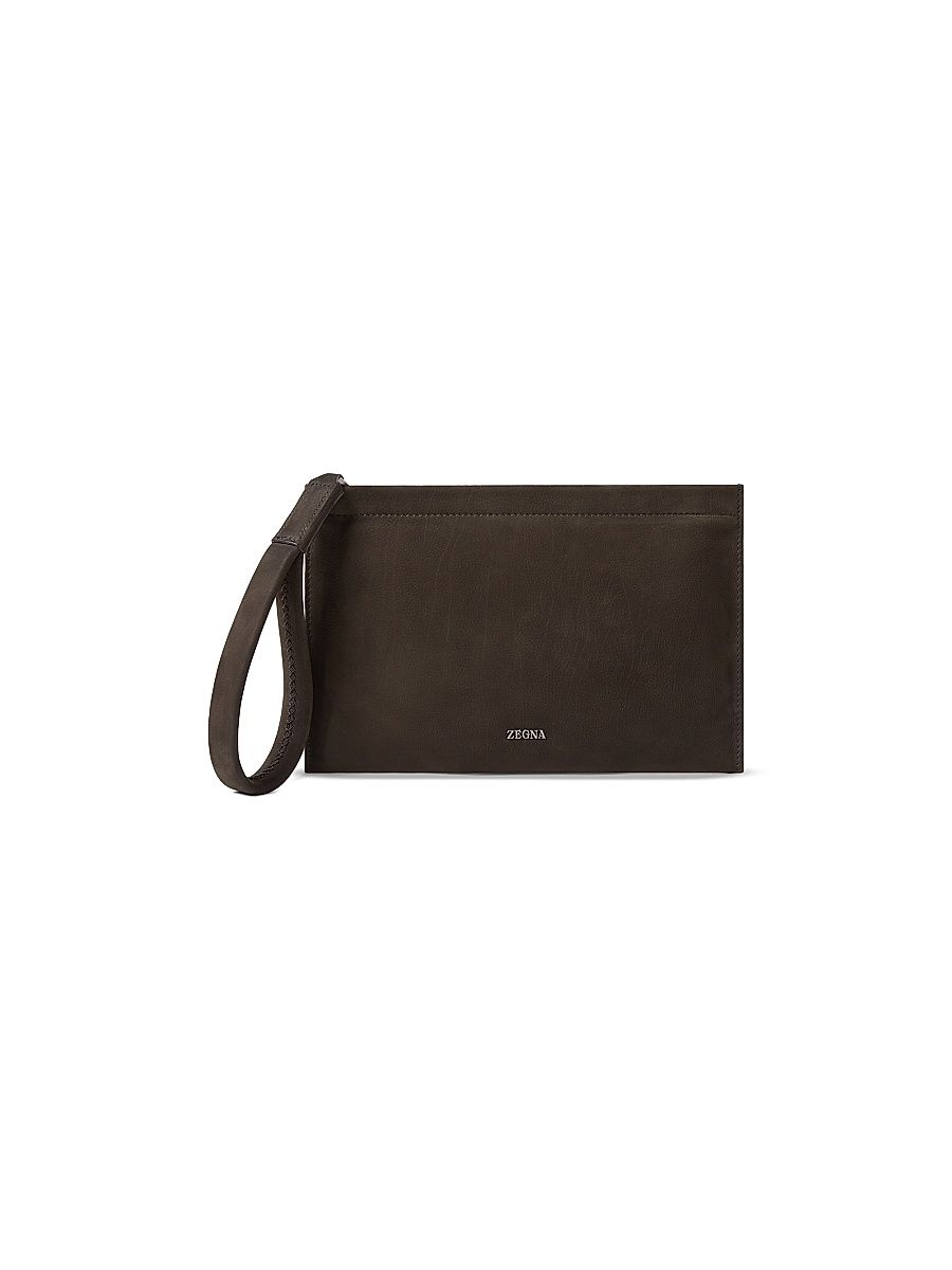 Men's Secondskin Leather Mini Pouch - Dark Brown