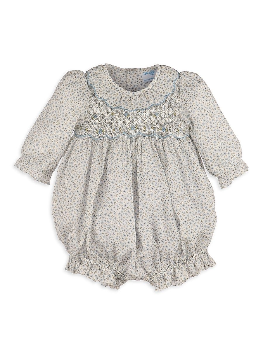 Baby Girl's Floral Cotton Bubble Romper - Blue - Size 24 Months