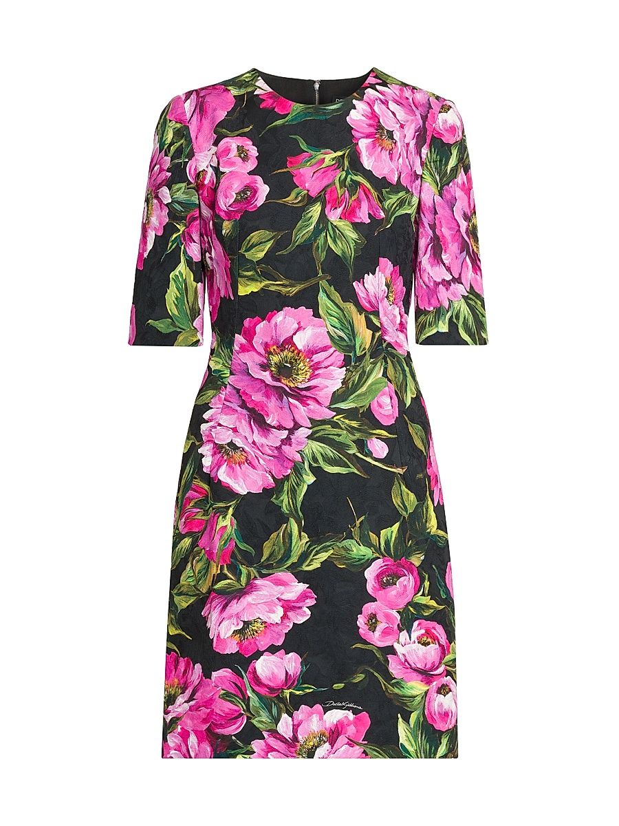 Women's Peonies Stretch-Cotton Minidress - Peonie Fuxia - Size 6