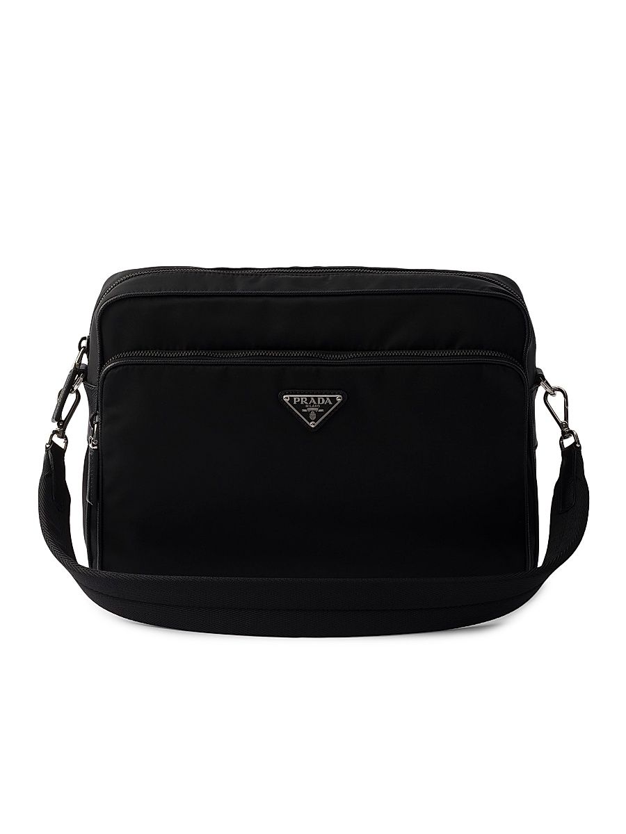 Men's Re-Nylon and Saffiano Leather Shoulder Bag - Black