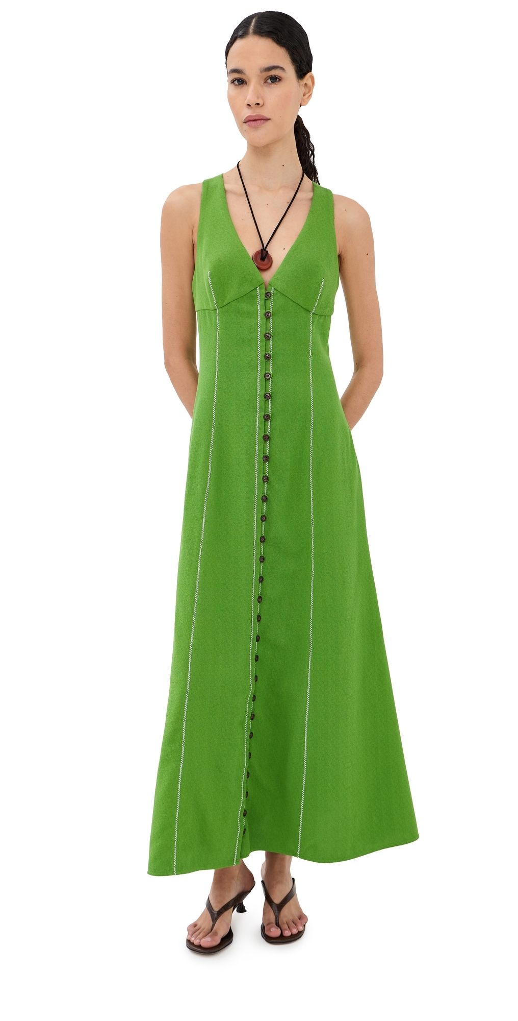 Rosie Assoulin Row, Row, Row Your Buttons Dress Grass Green 2
