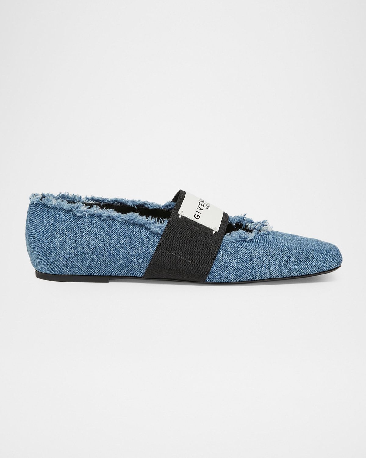 Sliced Square Label Denim Ballerina Flats