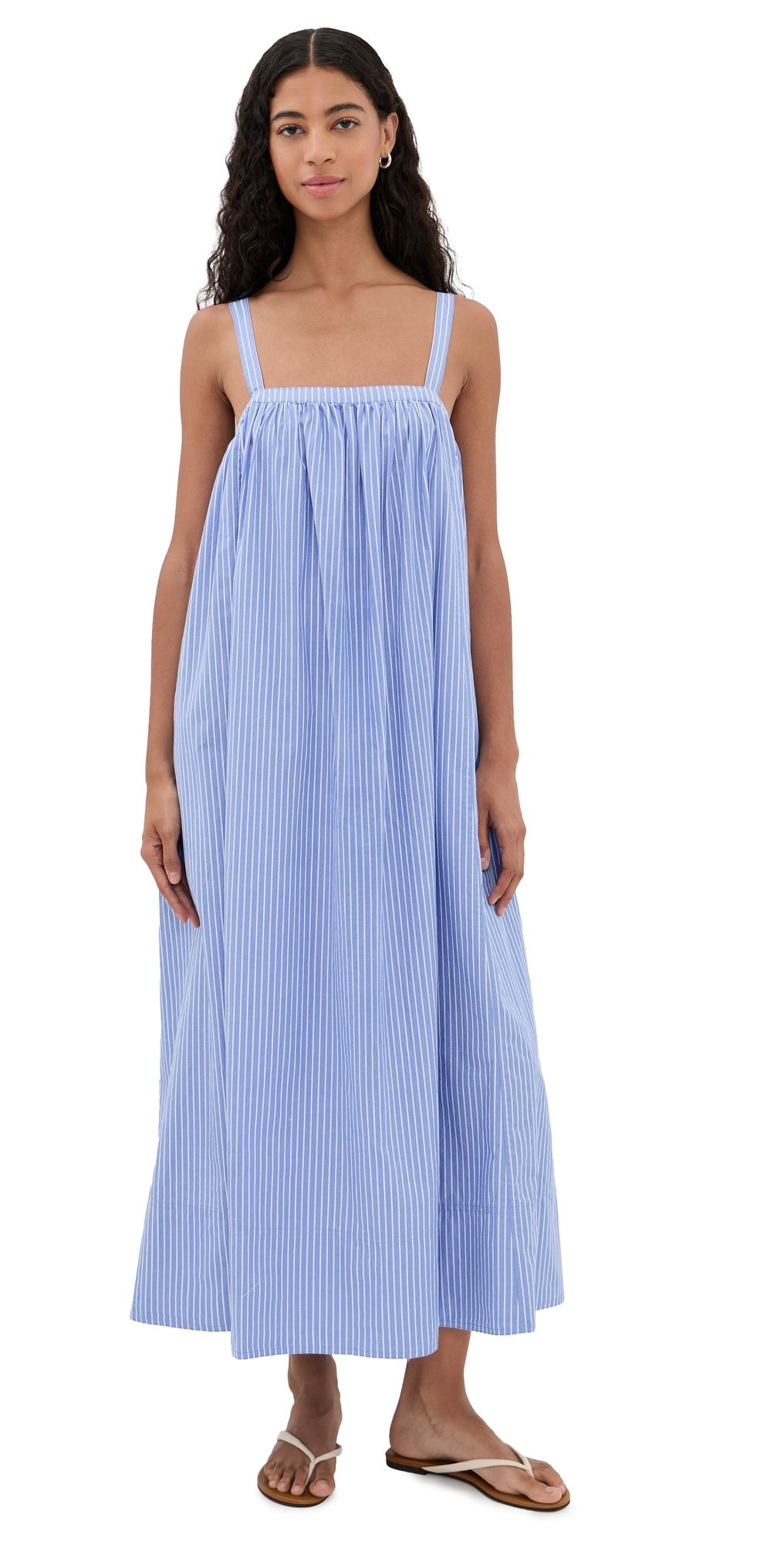 Faherty Coastal Poplin Emmy Dress Deepwater Stripe XL