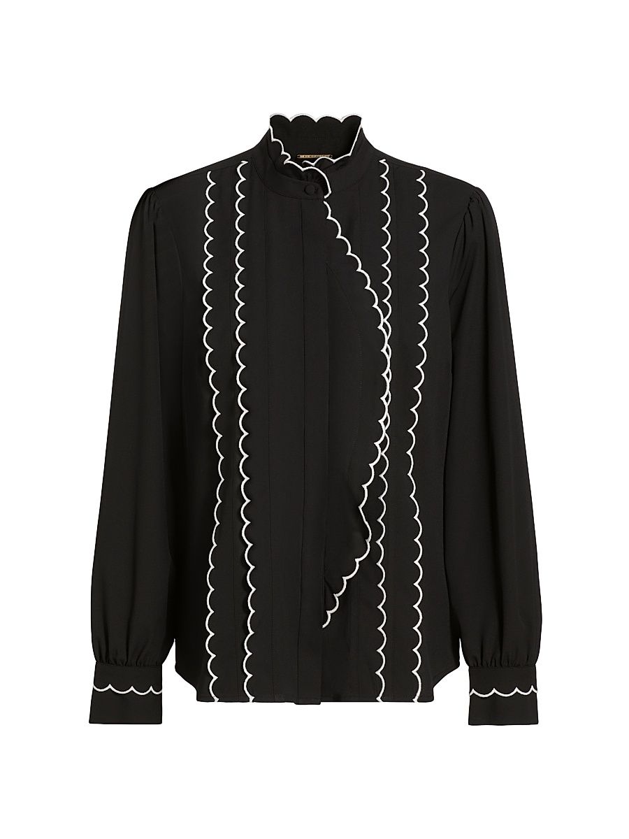 Women's The Rae Scalloped-Trim Blouse - Noirwwhite - Size Large