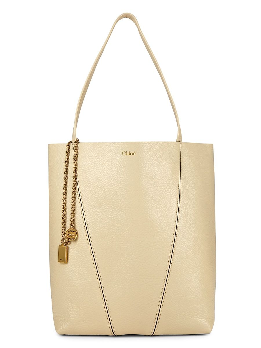 Women's Medium Spin Sweet Leather Tote Bag - Sweet Beige