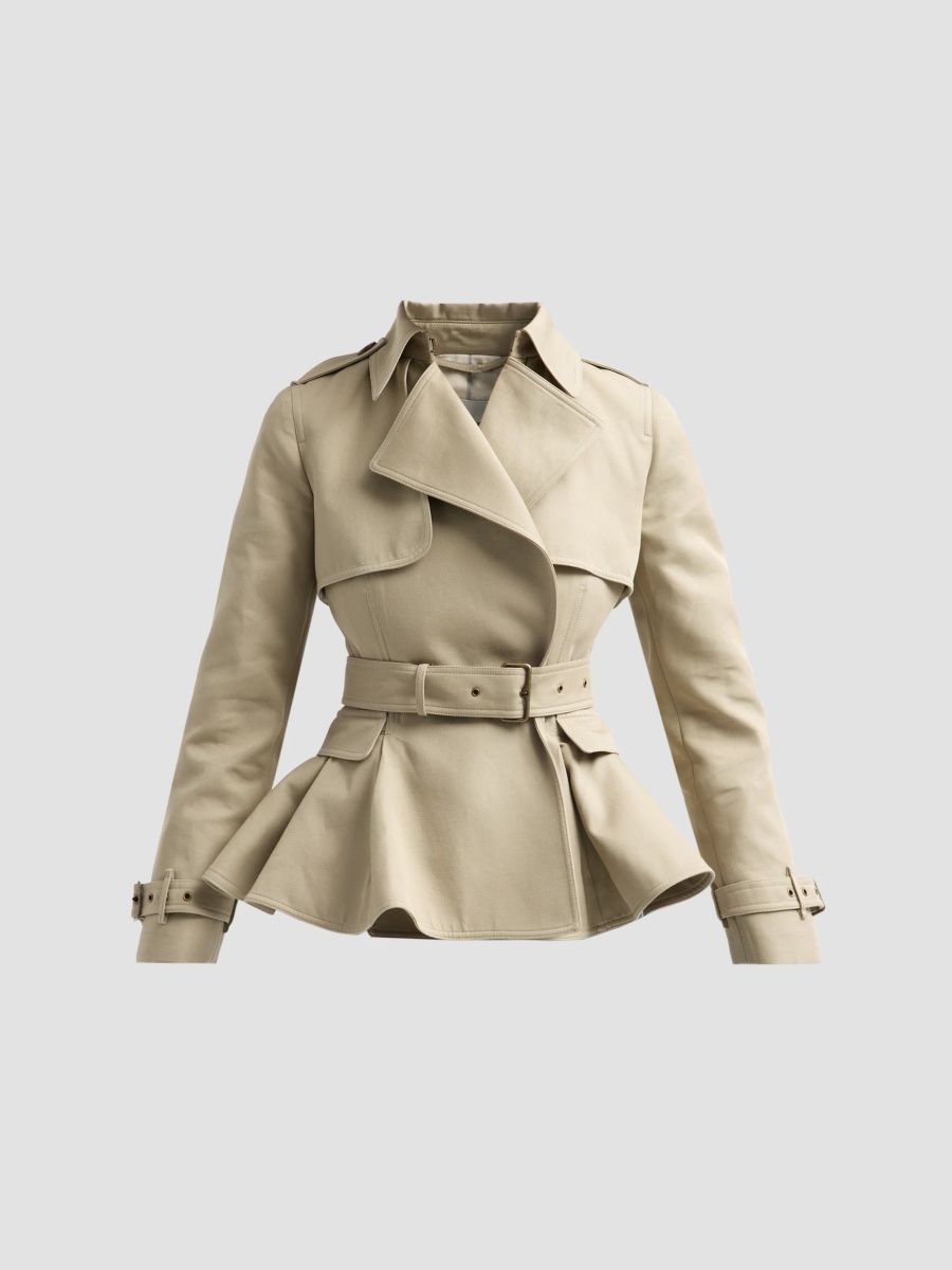 Burberry Women's Pembury Peplum Short Trench - Saltmarsh Beige - Size 16