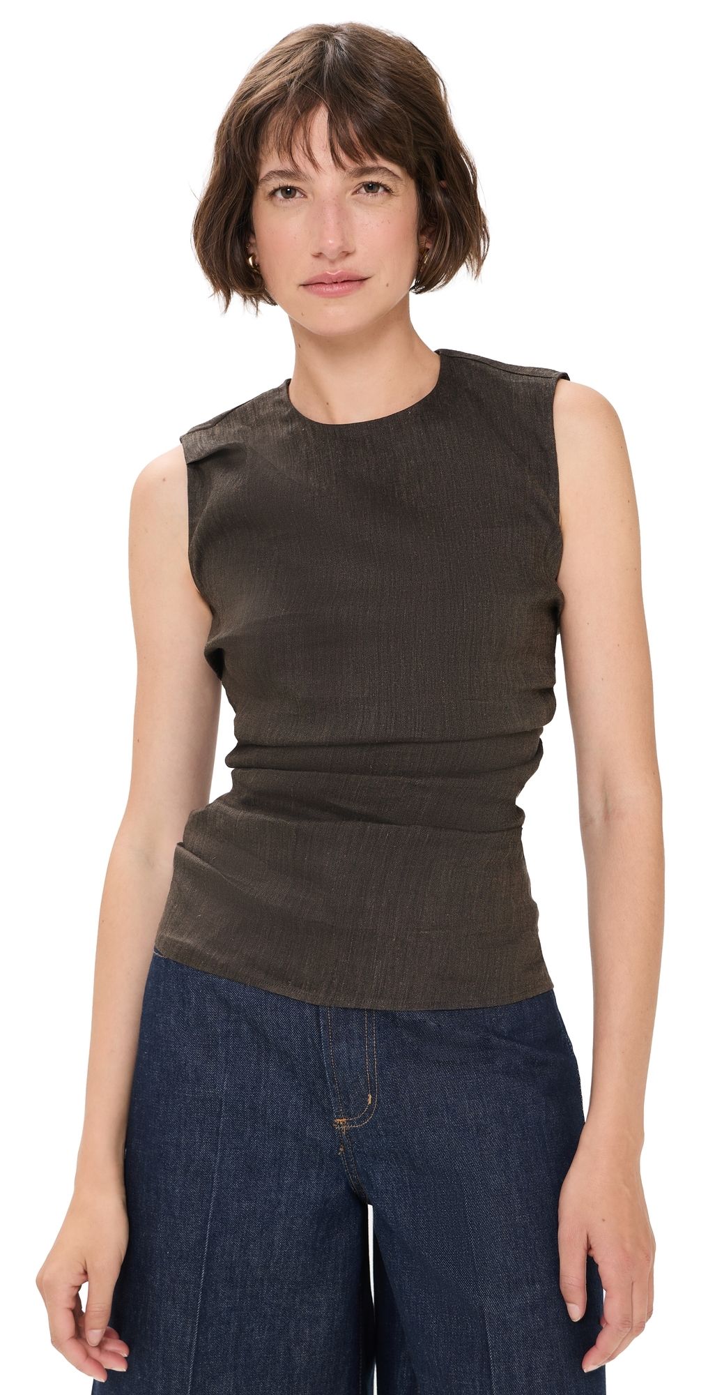 Proenza Schouler White Label Anoushka Top In Linen Slub Coffee 2