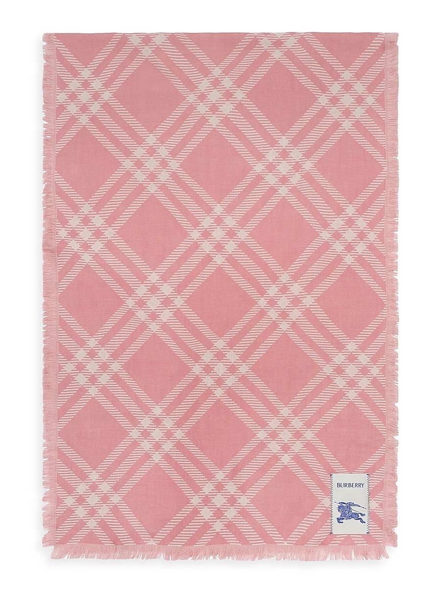 Women's Wide Check Wool-Silk Scarf - Sugar Pink