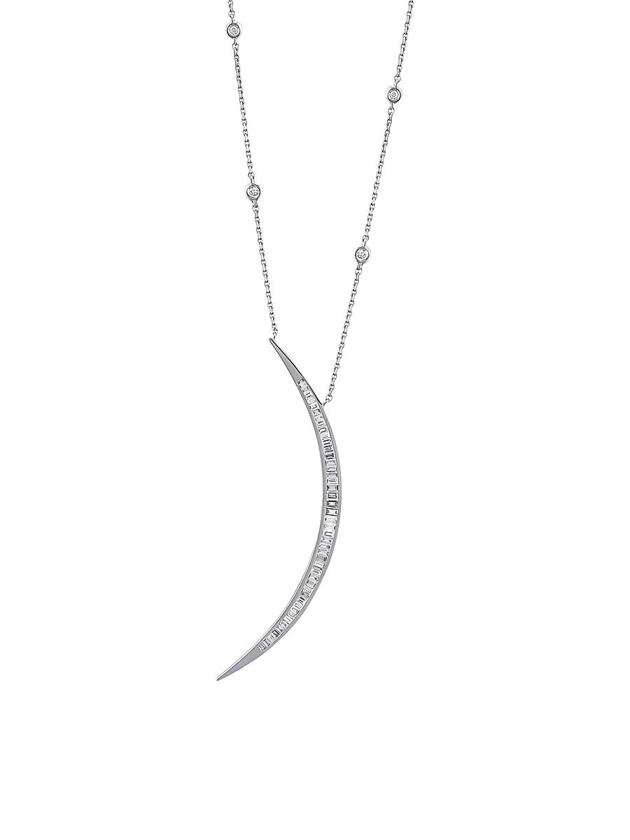 Women's Star Light Crescent 18K White Gold & 1.17 TCW Diamond Pendant Necklace - White Gold