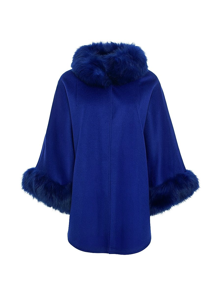 Gorski Women's Cashmere and Wool Blend Cape with Select Lamb Trim - Navy