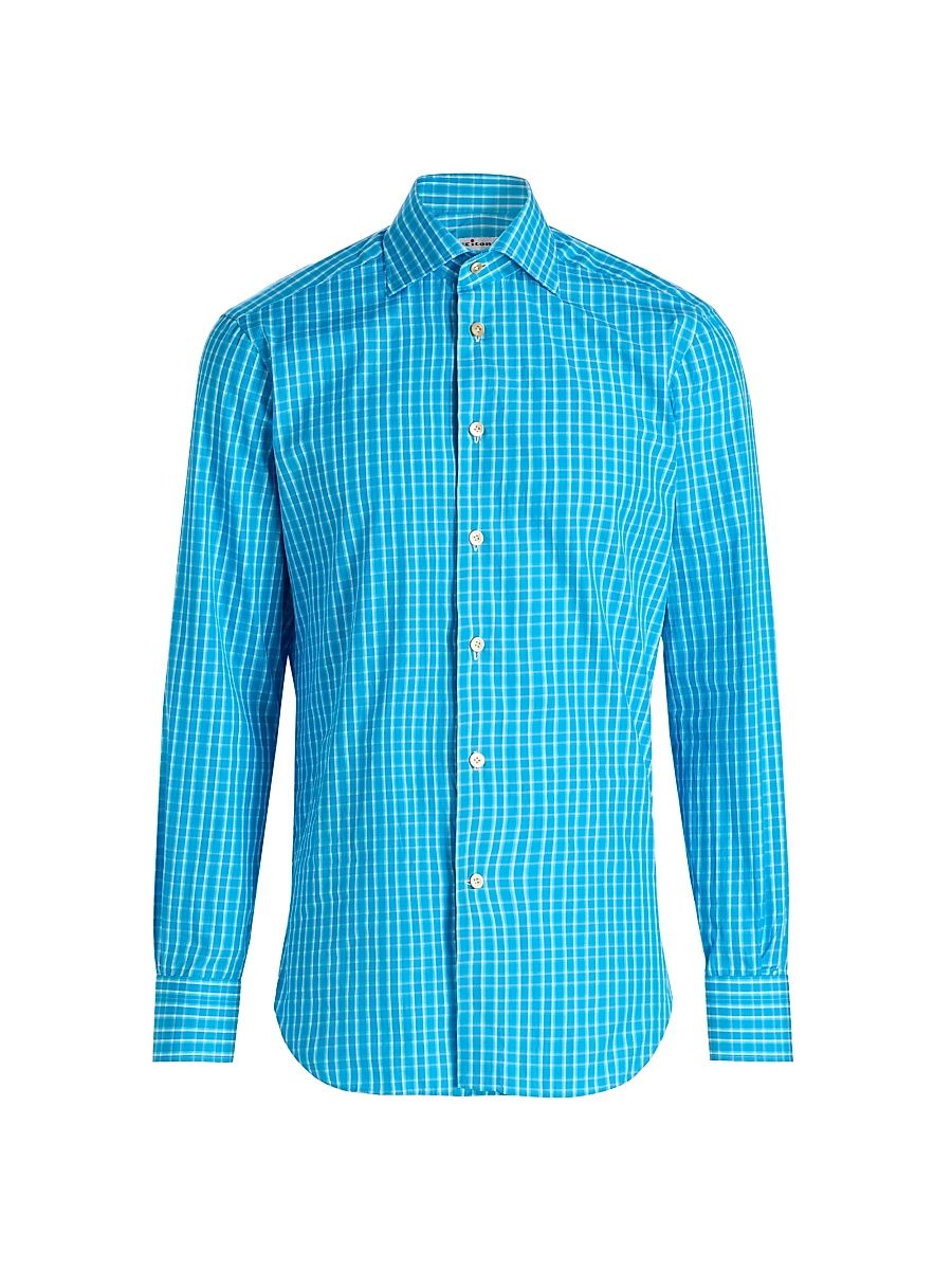 Men's Plaid Cotton Shirt - Turquoise - Size 17