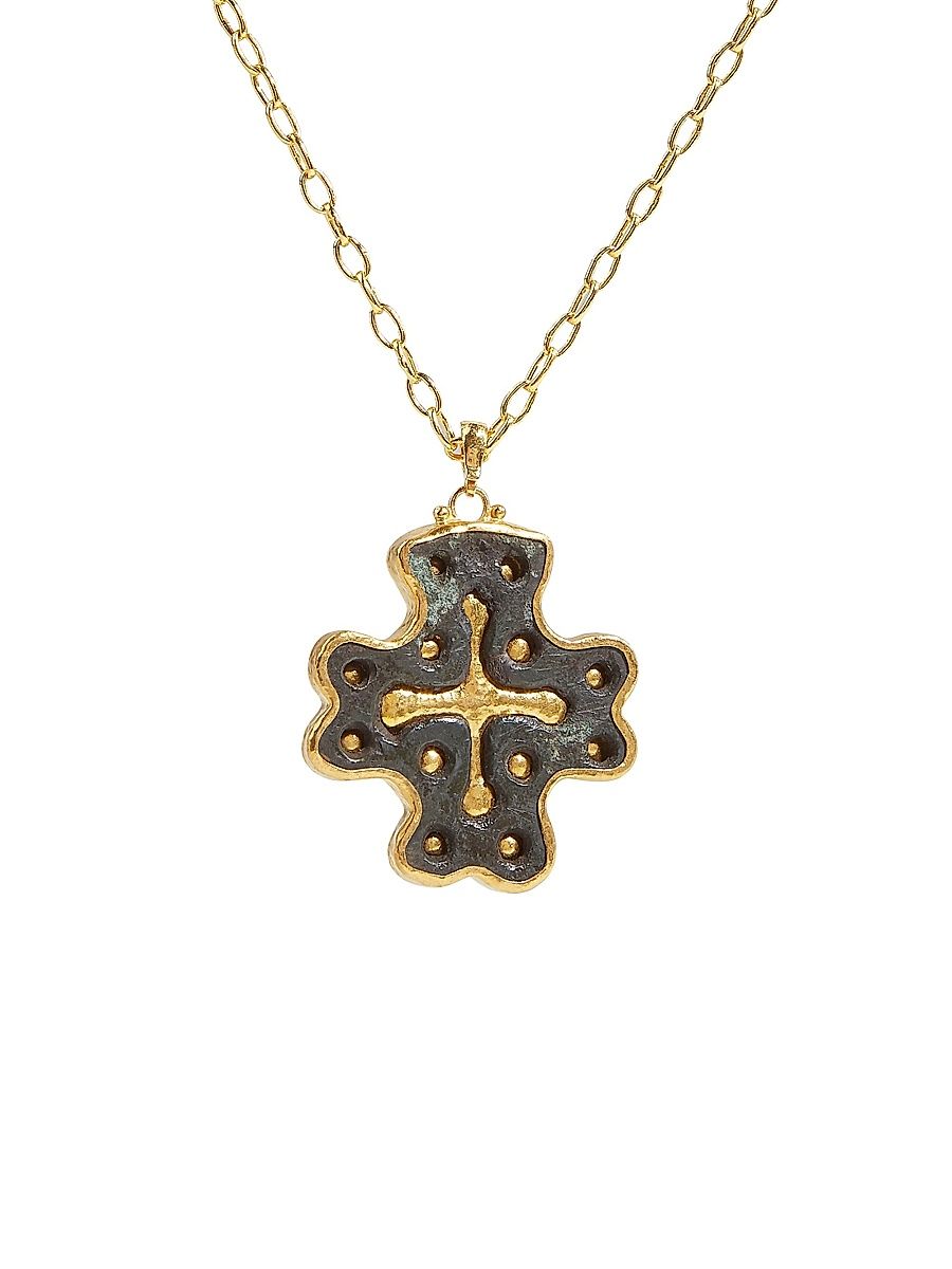 Women's Antiquities 18K, 22K & 24K Yellow Gold Bronze Cross Pendant Necklace - Gold - Size 30