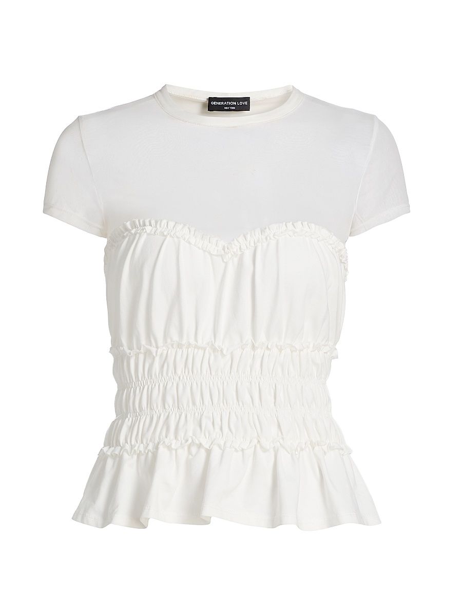 Women's Sigrid Mesh-Trim Peplum Top - White - Size XL