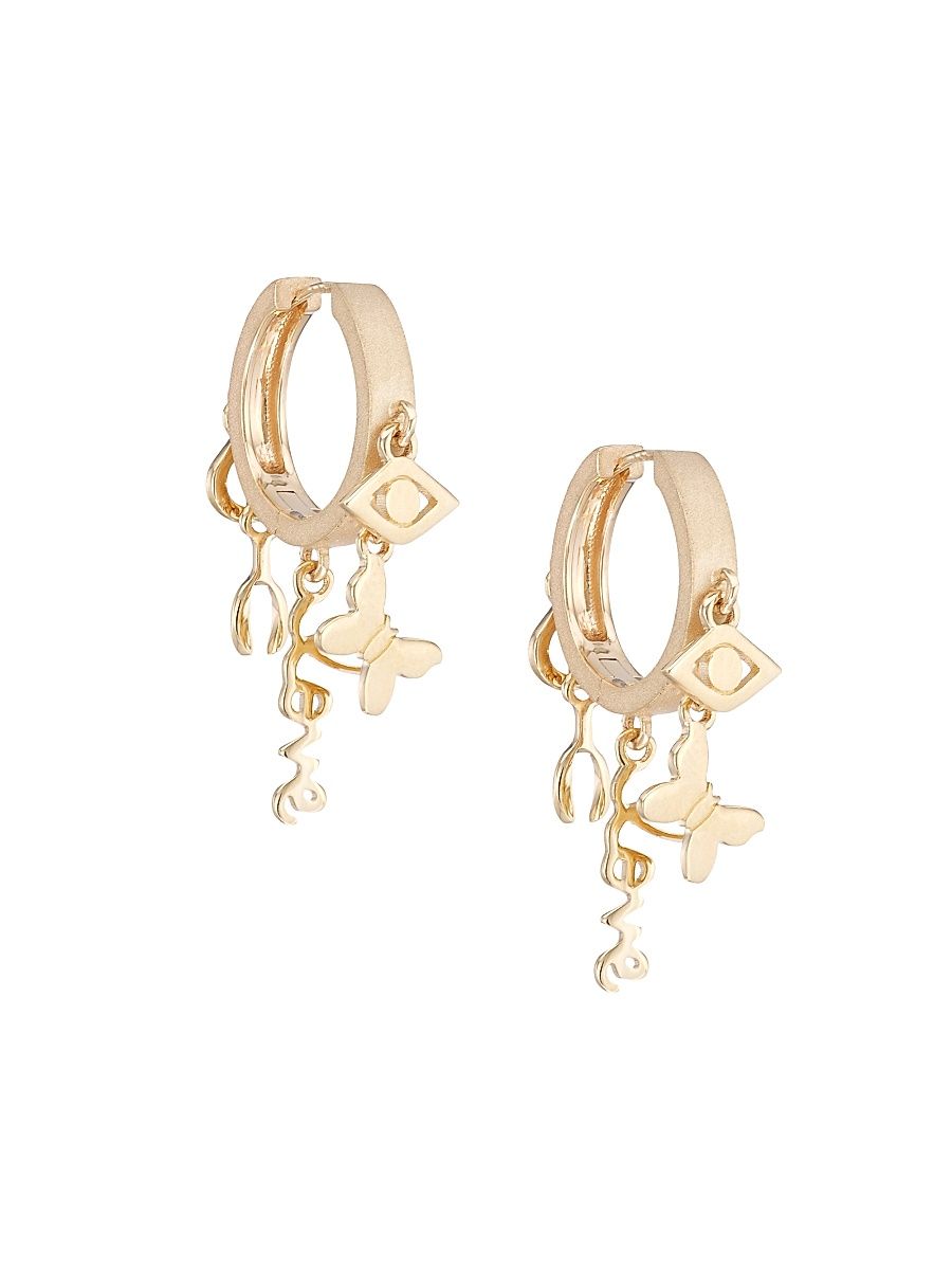 Women's 14K Yellow Gold Huggie Hoop Charm Earrings