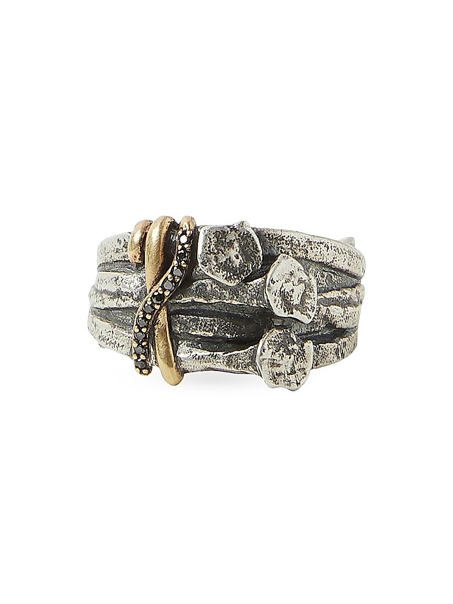 Men's Nails Sterling Silver, Goldtone & 0.06 TCW Diamond Band Ring - Silver - Size 10