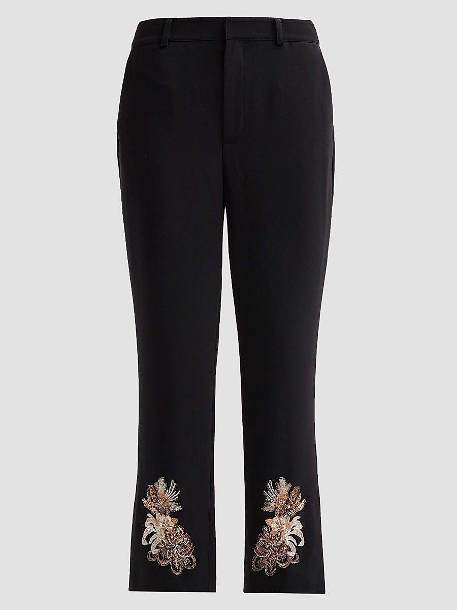 Women's Kerry Floral Border Crop Pants - Black Neutral Multi - Size 14