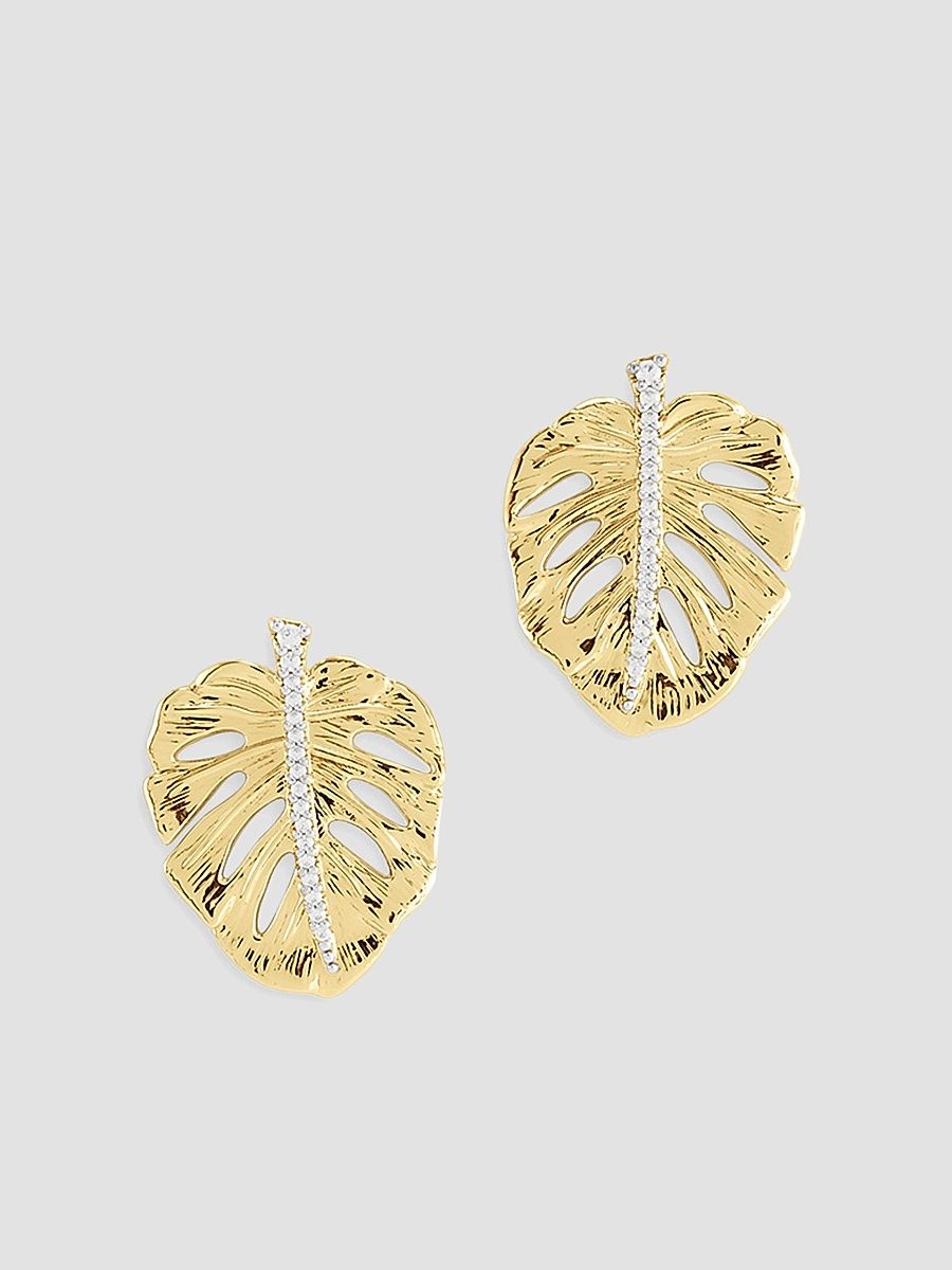 Women's Palm 18K-Gold-Plated & Cubic Zirconia Stud Earrings - Gold