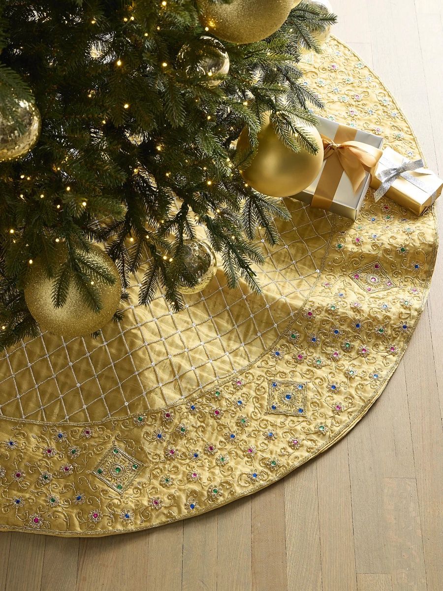 Sudha Pennathur Golden Tapestry Bead‑Embroidered Tree Skirt