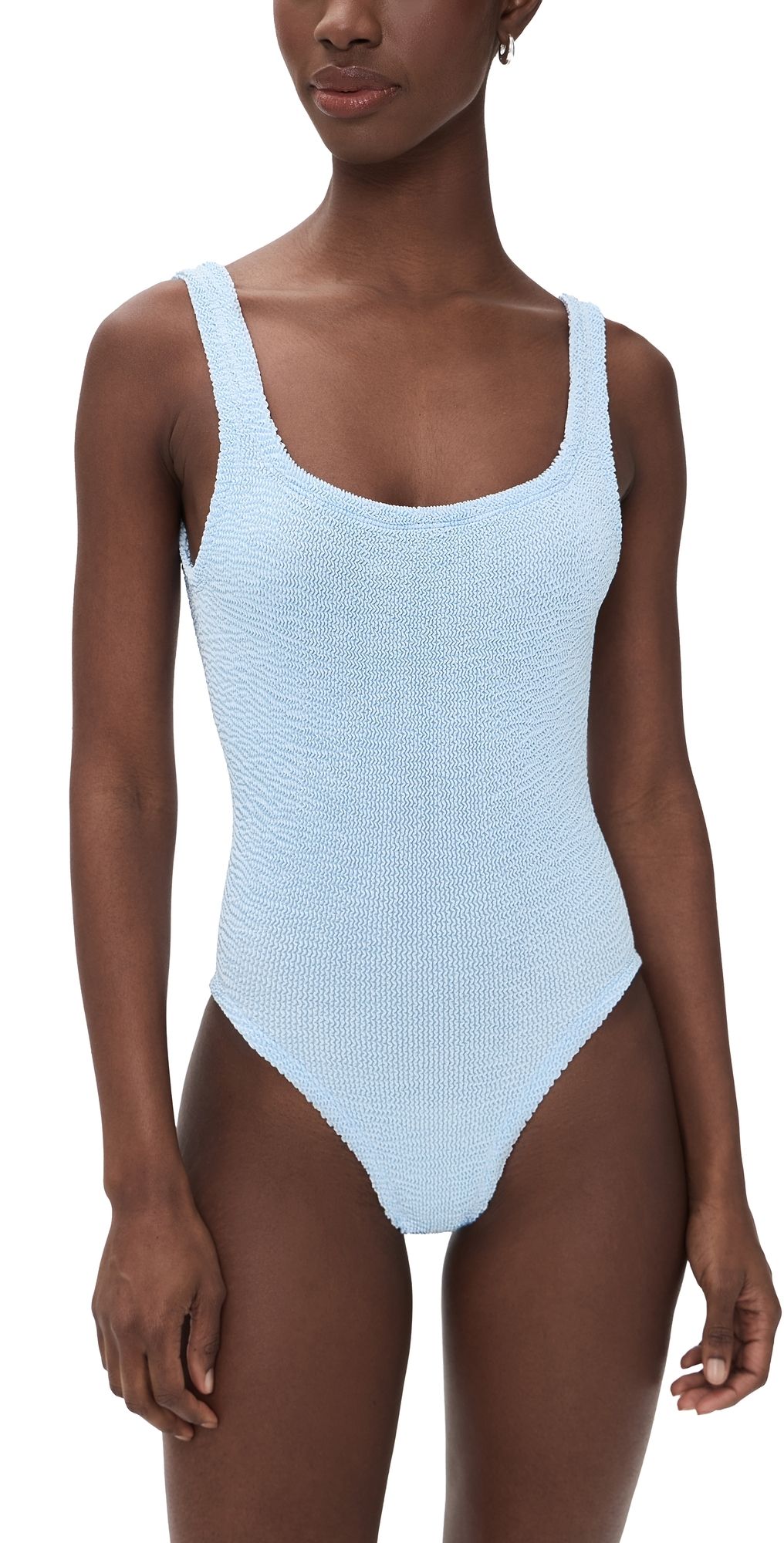 Hunza G Square Neck Swimsuit Metallic Ice Blue One Size