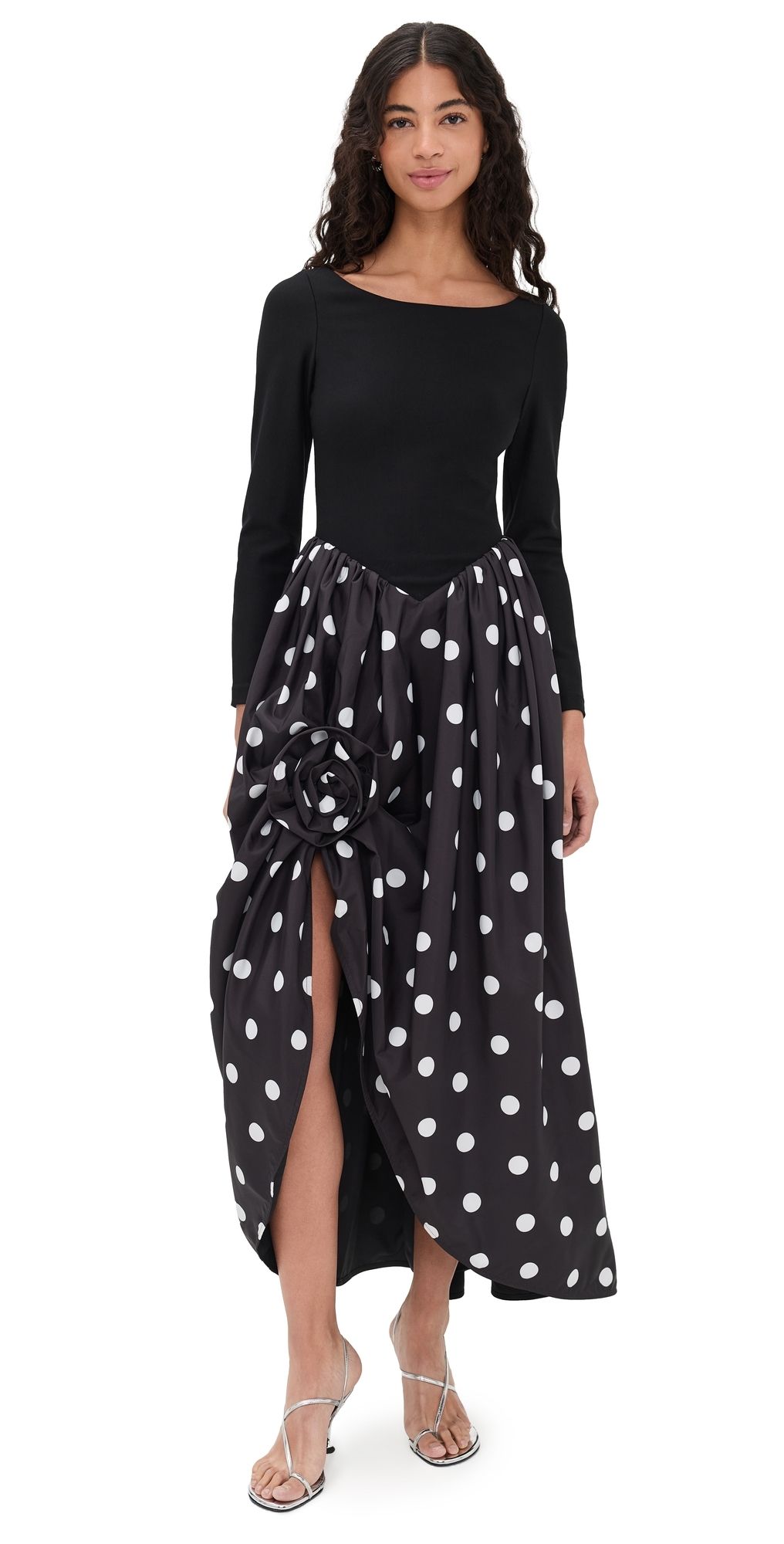 Sleeper Aurora Maxi Dress Black And White Polka Dot L