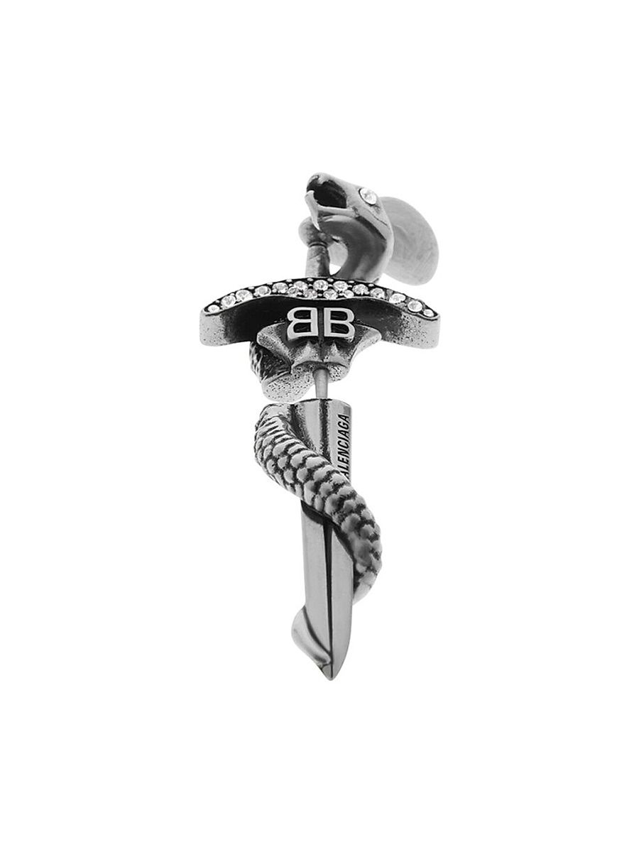 Men's Goth Snake Earring - Antique Silver