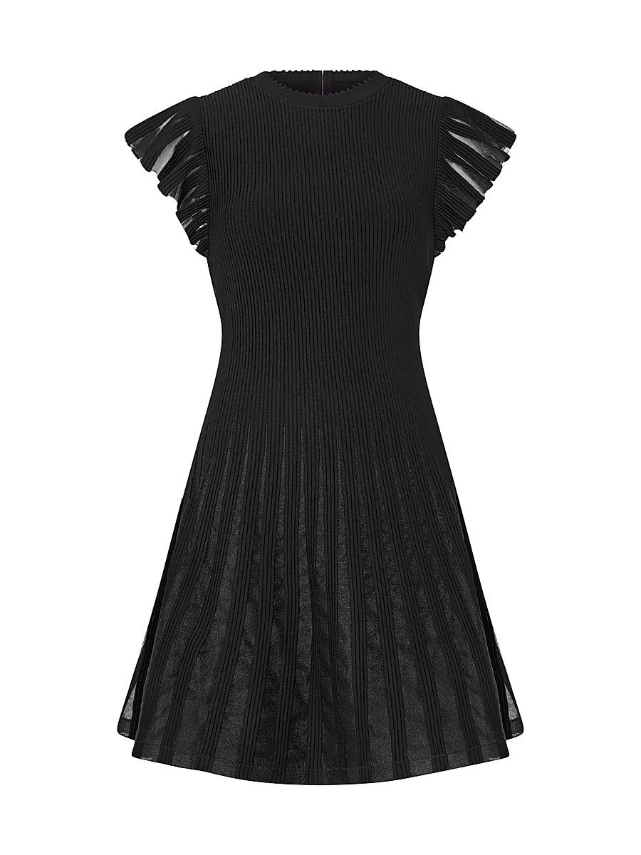 Women's Sheer Flutter-Sleeve Minidress - Black - Size XL