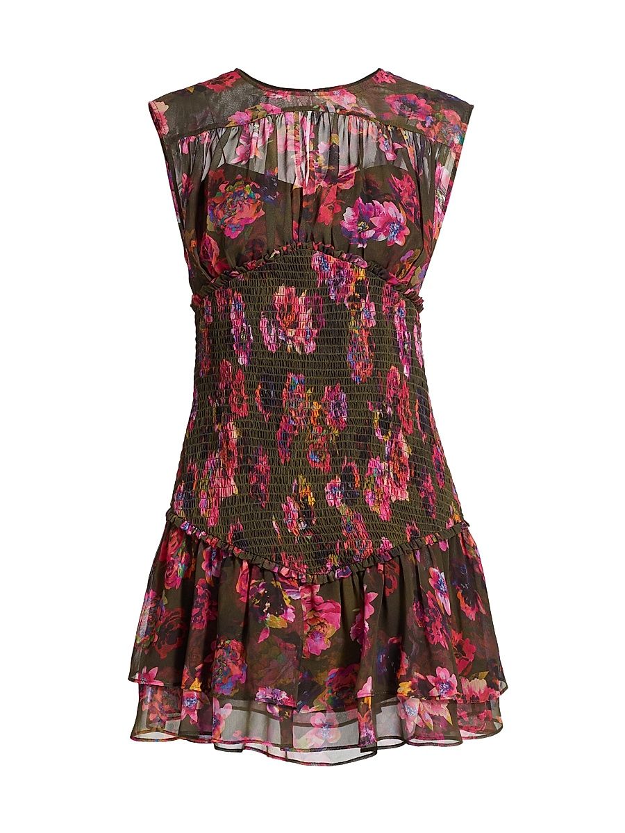 Women's Sierra Floral Smocked Sleeveless Minidress - Earthy Garden - Size 8