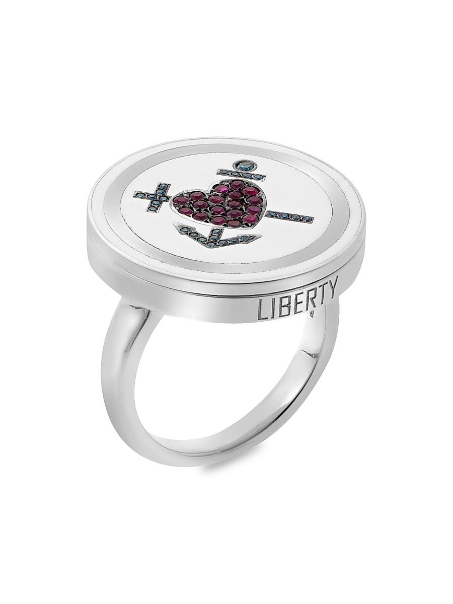 Women's Liberty 18K White Gold, Blue Diamond & Ruby Kastellorizo Ring - White Gold - Size 7