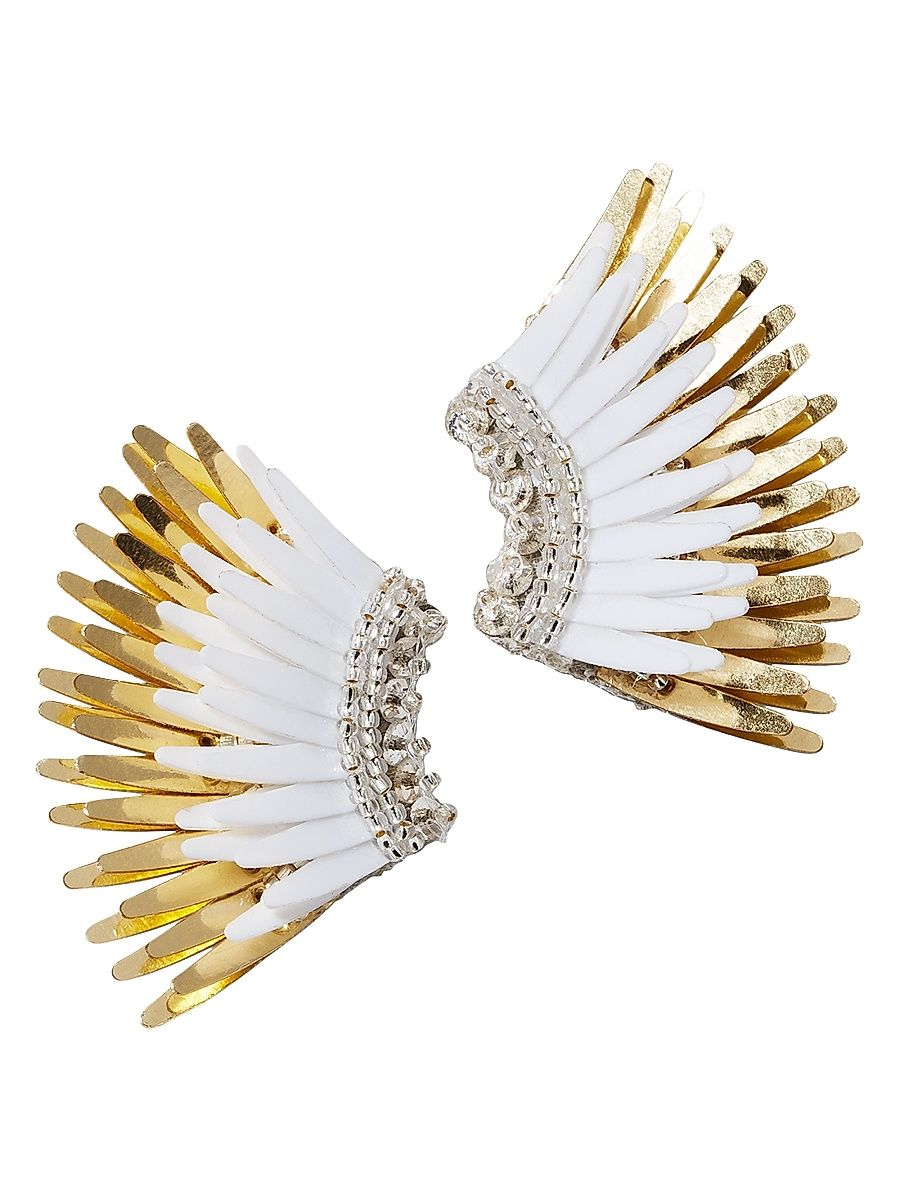 Women's Mini Madeline Leather, Bead & Sequin Statement Earrings - Whitegold