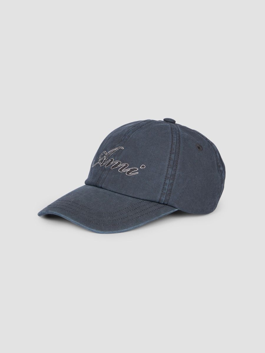 AMI Paris Men's Embroidered Cotton Cap - Black Washed