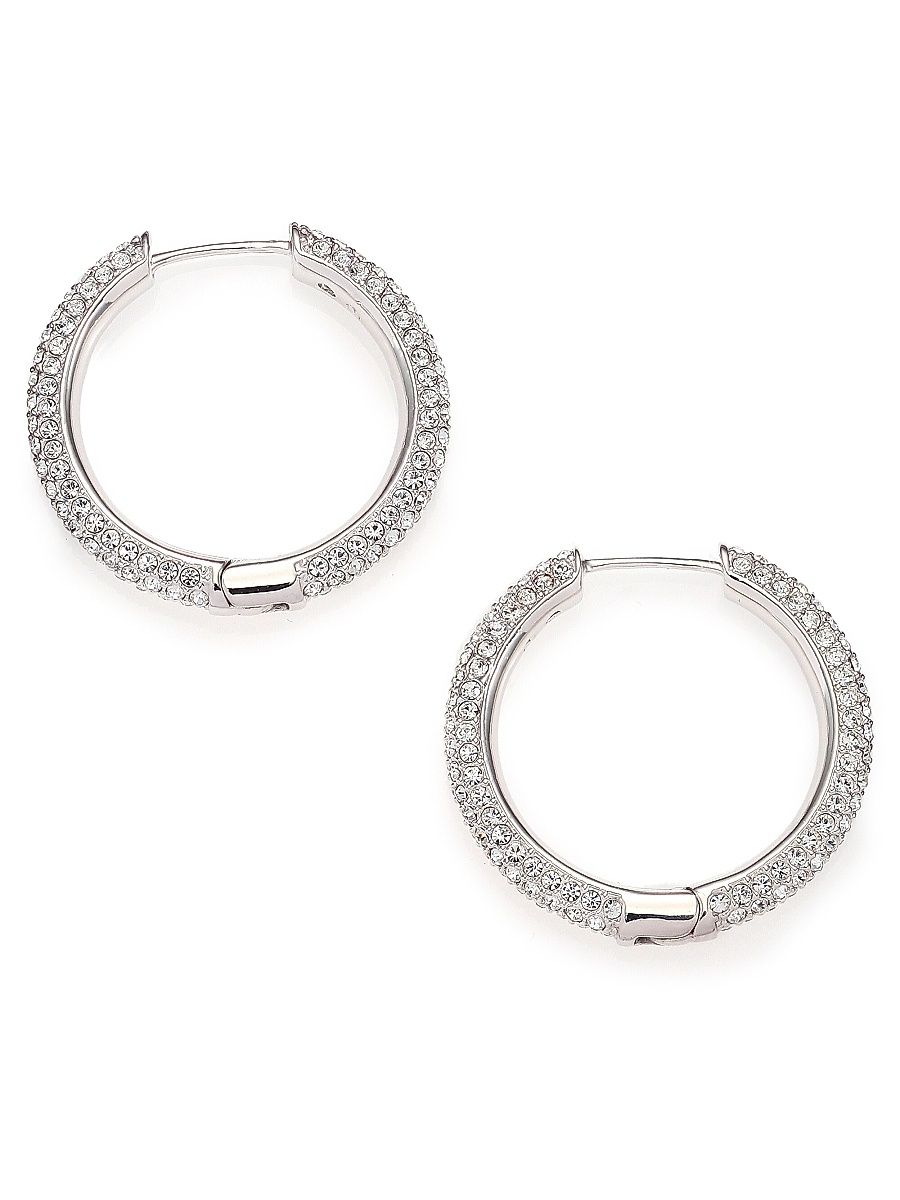 Pavé Crystal Hoop Earrings/0.9" - Silver
