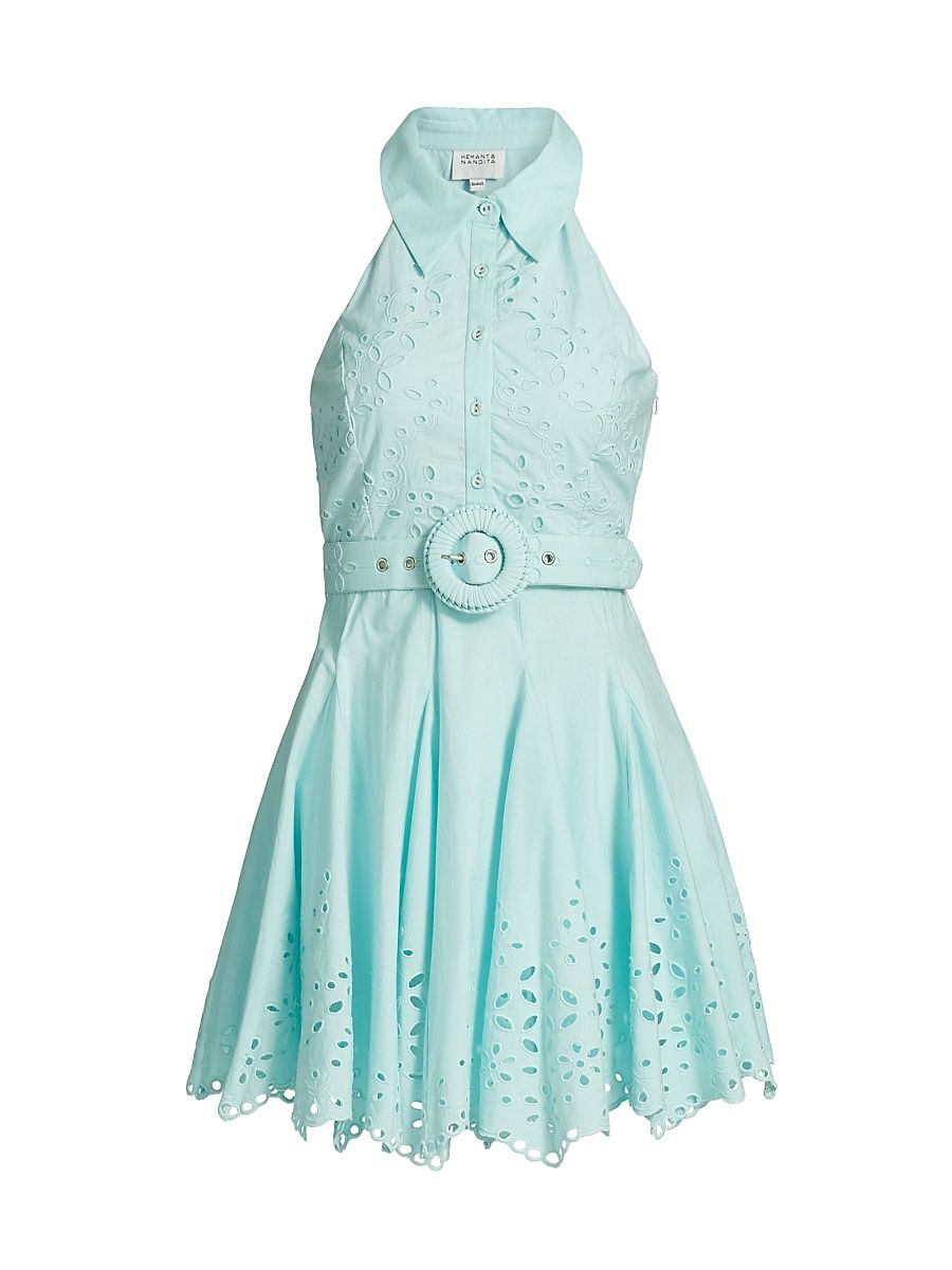 Women's Adya Eyelet Cotton Belted Minidress - Light Blue - Size XL