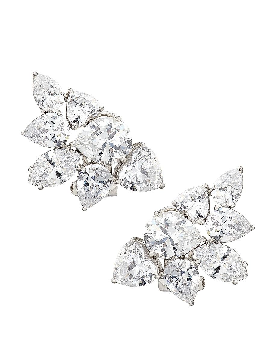 Women's Glitz Sterling Silver & Cubic Zirconia Cluster Earrings - Sterling Silver