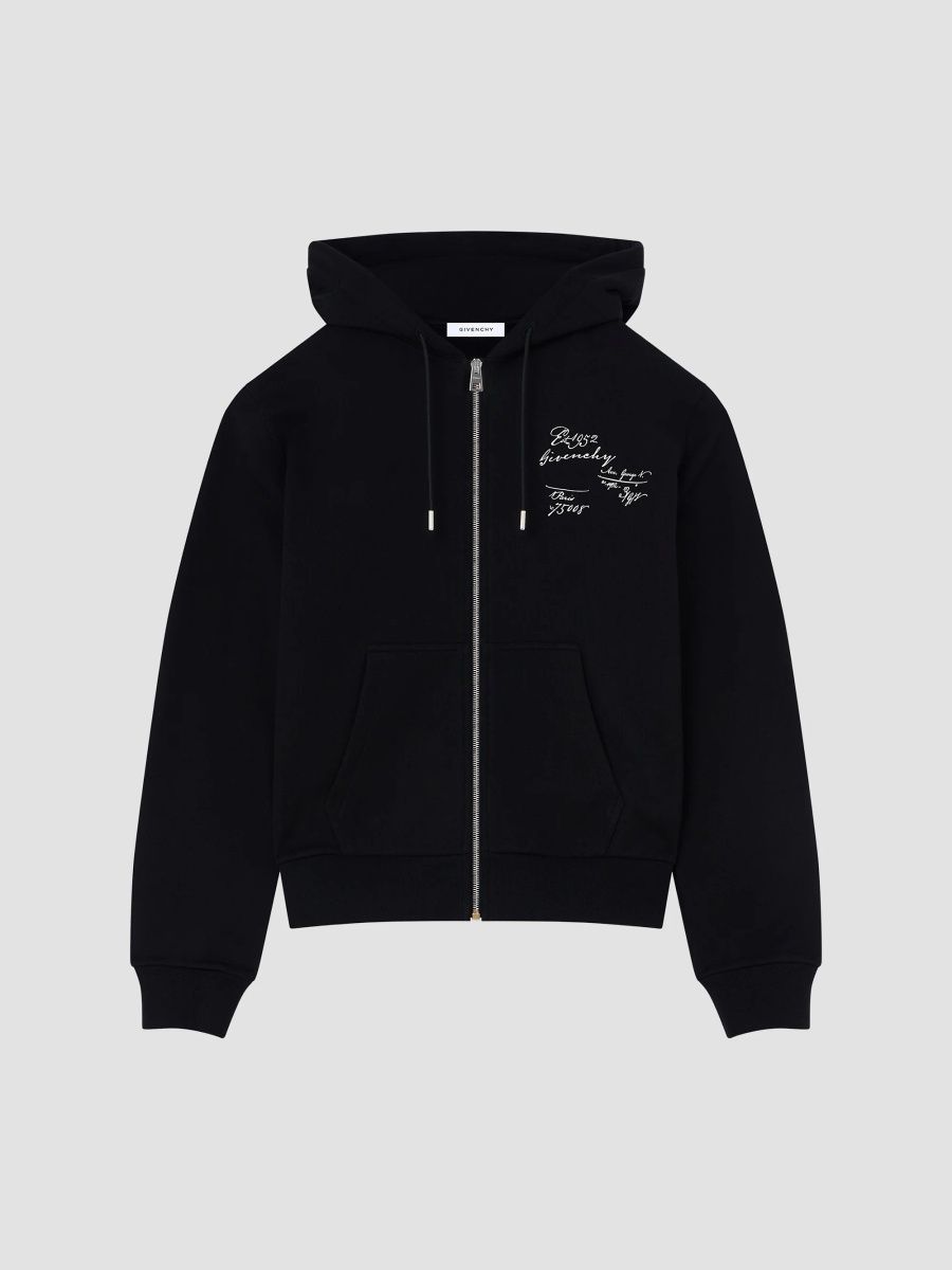 Givenchy Men's Zipped Hoodie in Fleece with Scripty Print - Black - Size XXL
