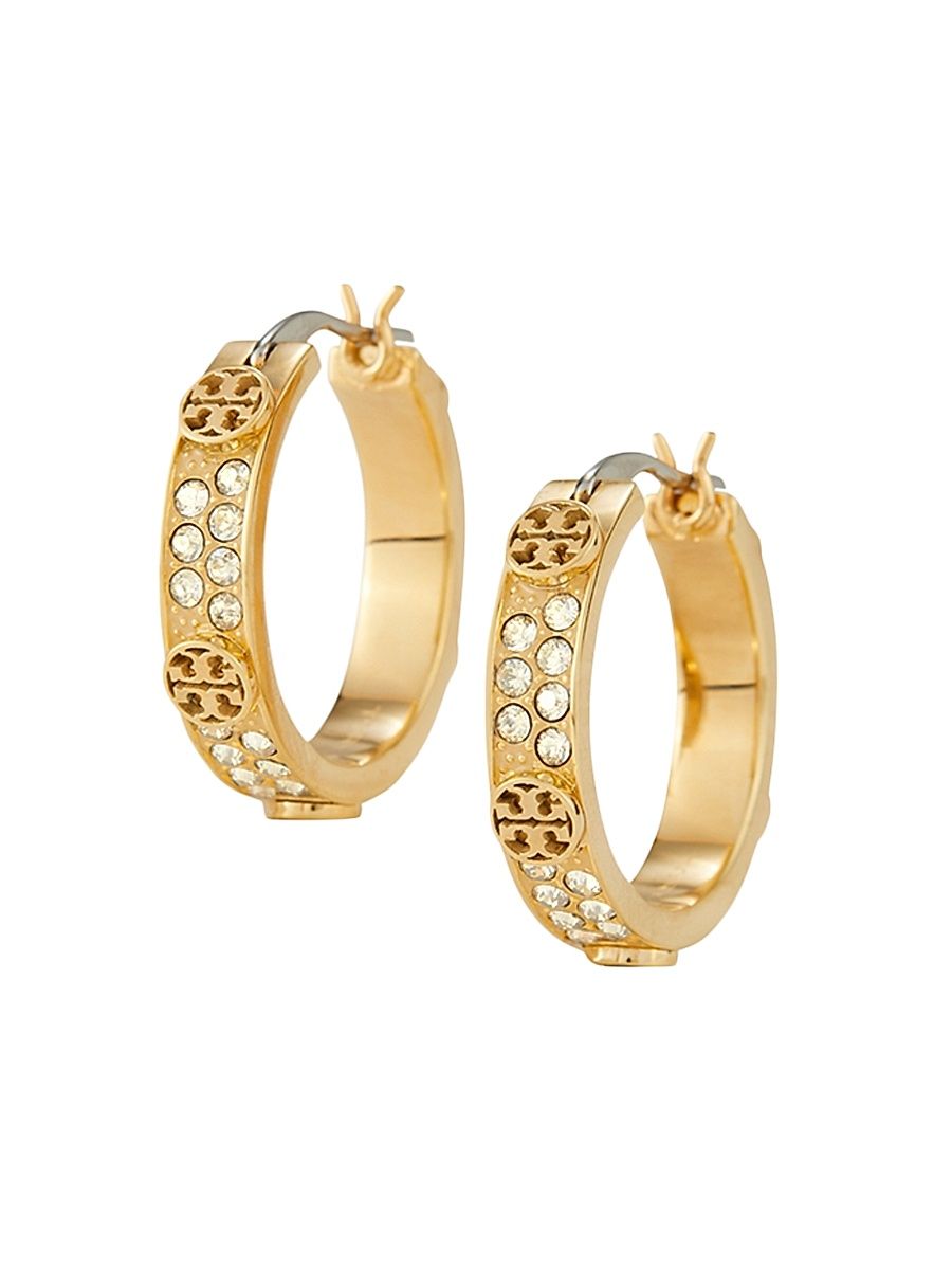 Women's Small Icon Pave Hoop Earrings - Tory Gold Crystal