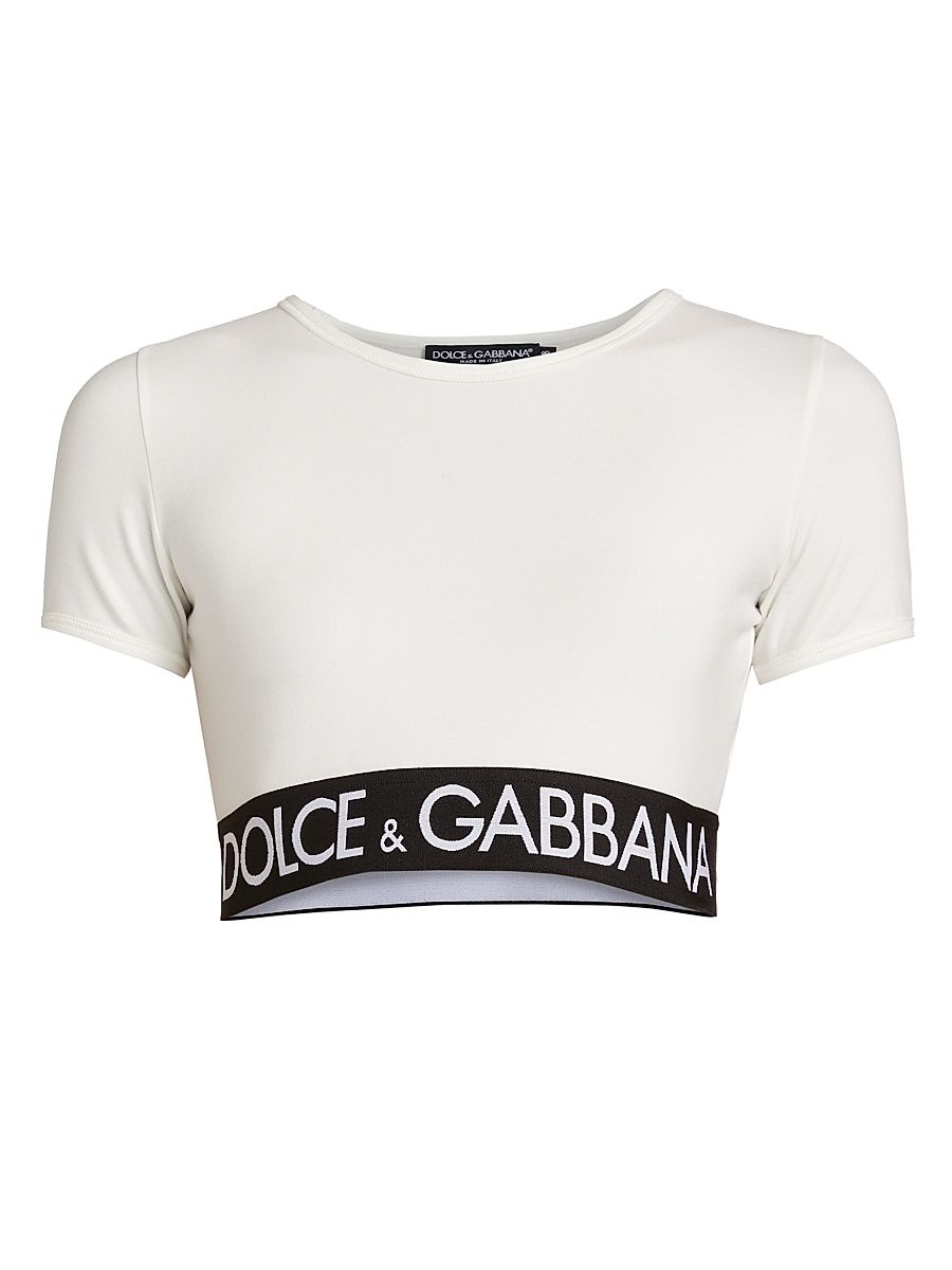 Women's Logo Tape Crop T-Shirt - White - Size 8