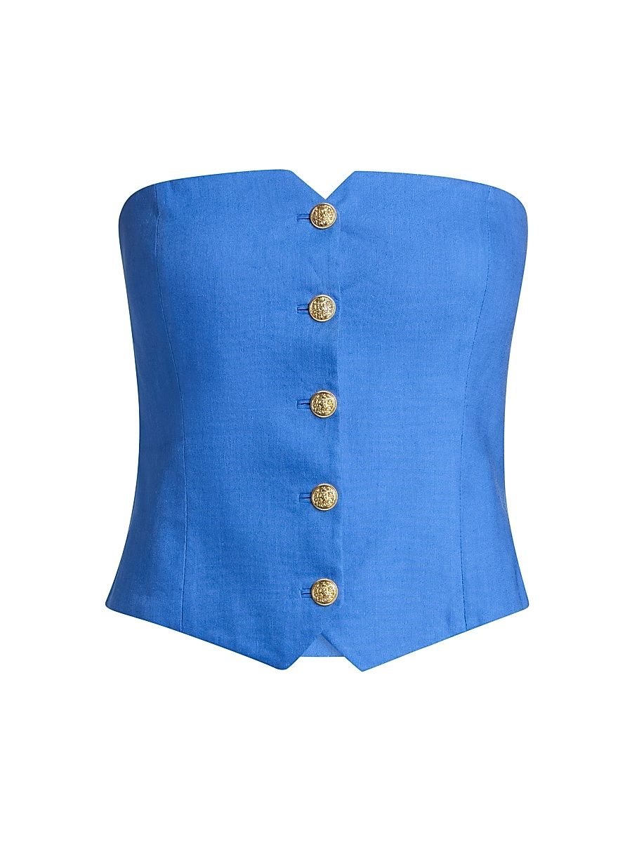 Women's Kelcey Strapless Linen-Blend Vest - Blue Iris - Size 12