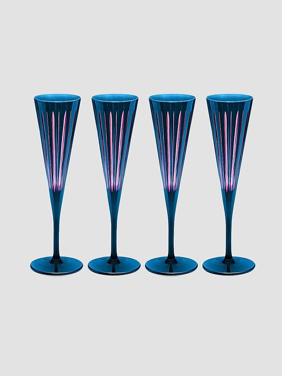 Prism 4-Piece Glass Champagne Flute Set - Blue